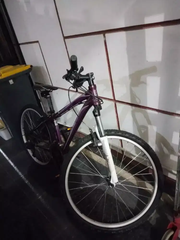 sepeda gunung (MTB) Polygon Cleo 1.0 berwarna ungu.