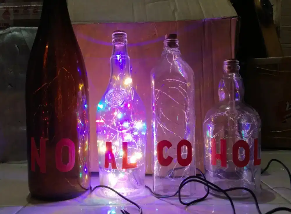 Lampu tidur sign botol bekas set lawas vintage sepeda jam antik