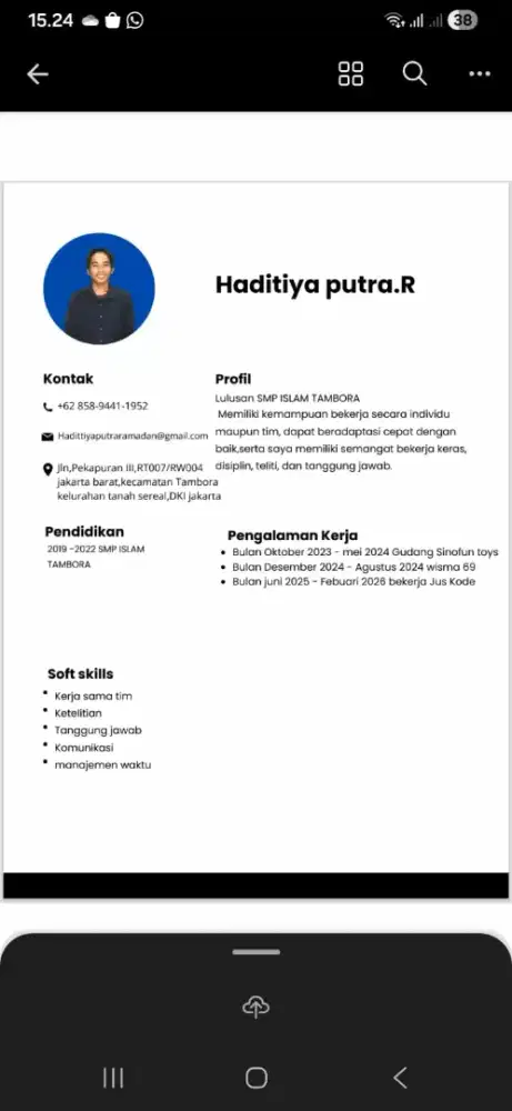 Bersedia kerja apa saja,memiliki kendaraan sendiri