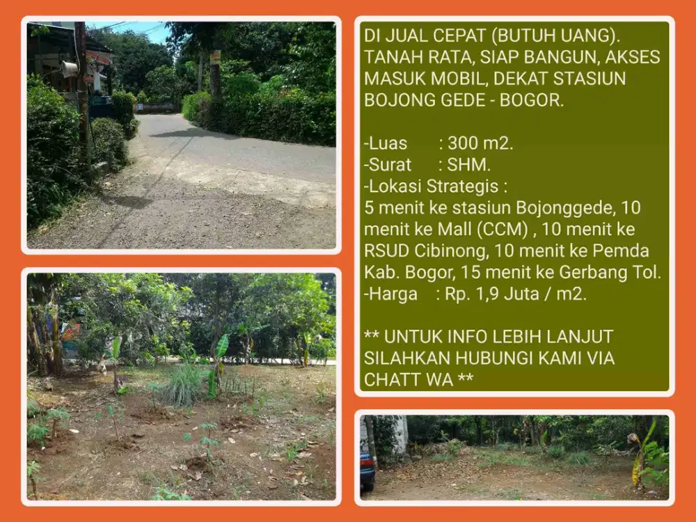 Tanah Lokasi Premium di Bojonggede-Bogor 300 m² SHM.