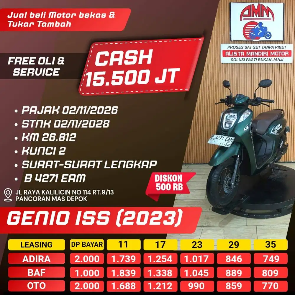 GENIO ISS PAJAK HIDUP DP 1 JT CC 0% KREDIVO TOKPED SPAYLATER INDODANA
