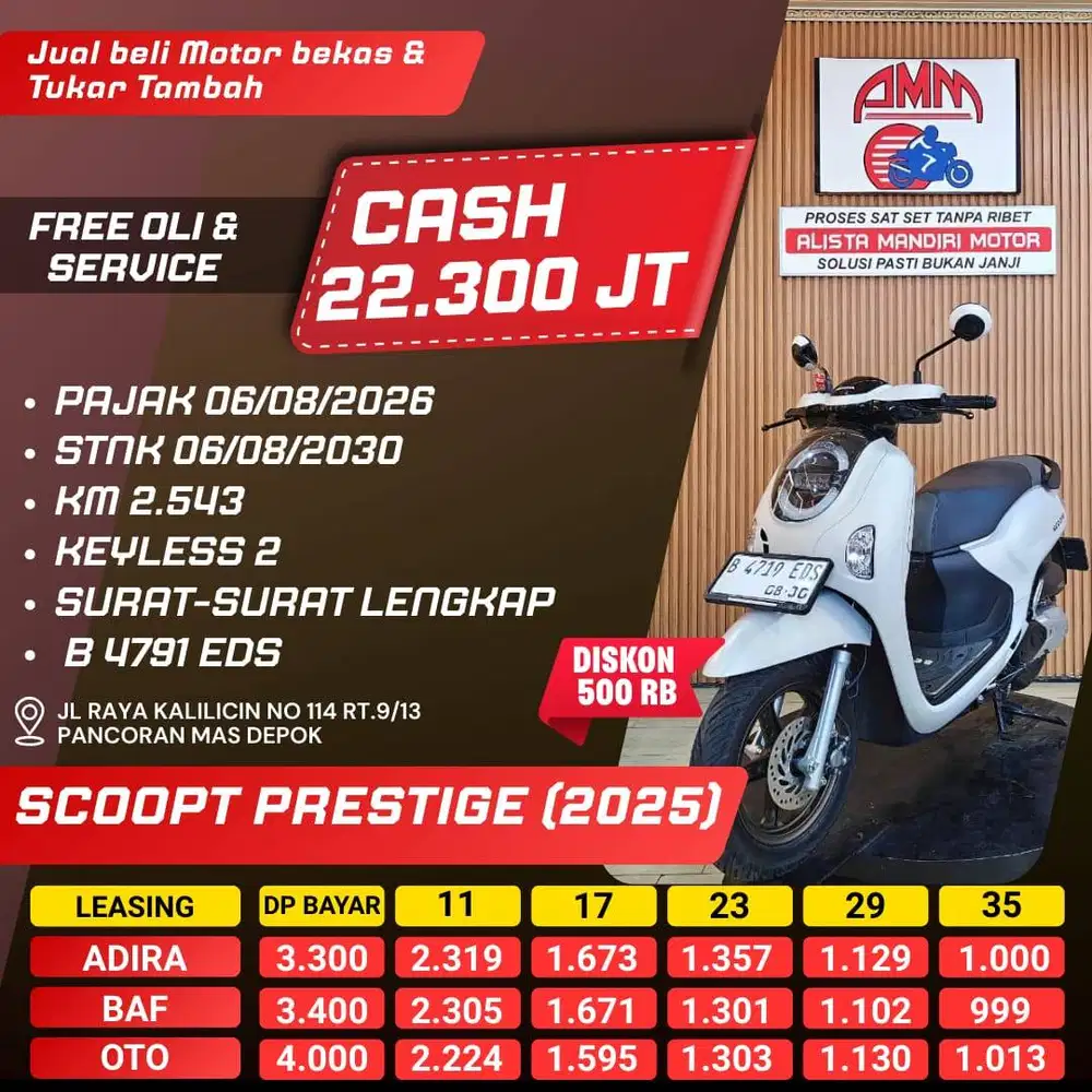 SCOOPY PRESTIGE 2025 PAJAK HIDUP REMOT 2 KM LOW INDODANA KREDIVO