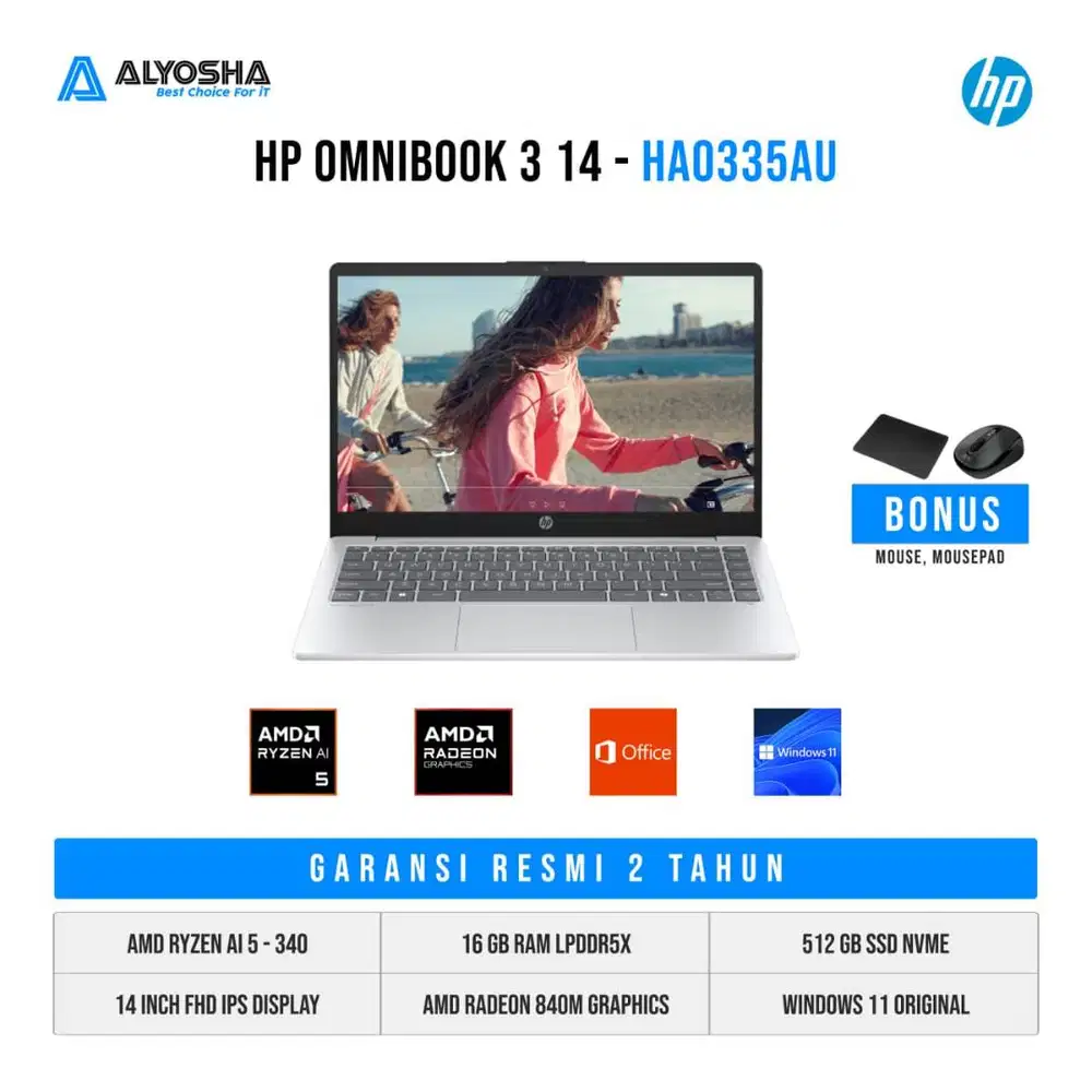 HP OMNIBOOK 3 NG AI HA0336AU 14 RYZEN AI 5 340 24GB 512GB W11+OHS+M365