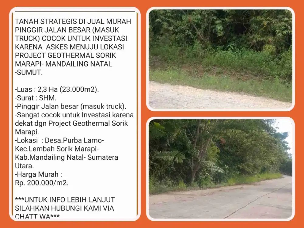 Tanah Industri Dekat Proyek Energi di Lembah Sorik Marapi-Mandailing Natal.