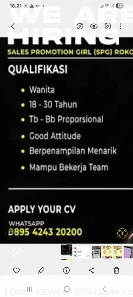 Sales cewek bidang snack dan minuman