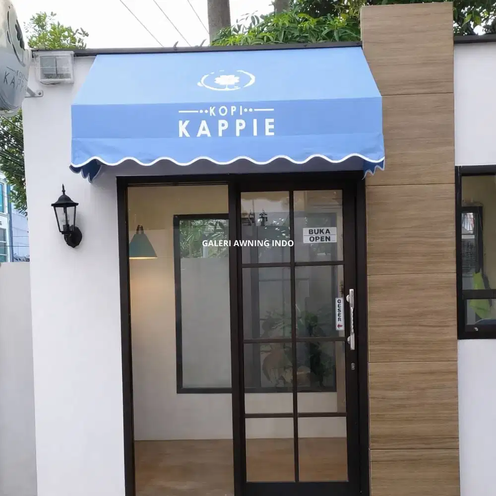 kanopi kaina awning warna biru untuk caffe dan resto gratis survei