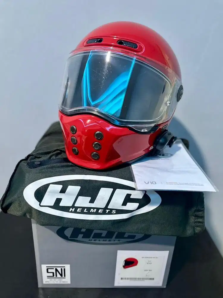Helm HJC V10 Deep Red Vintage Helmet Full Face Mulus
