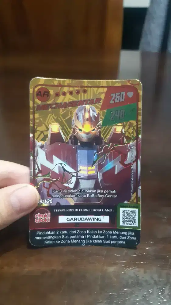 Kartu boboiboy mecha gentar AR emas