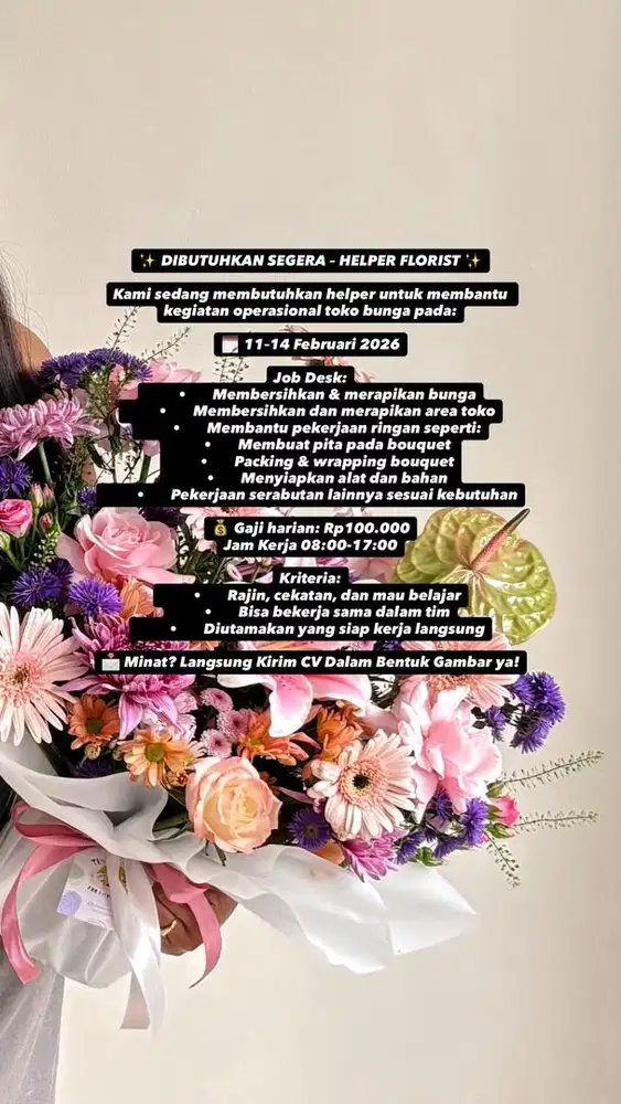 Lowongan Freelance Toko Bunga 11-14 Desember