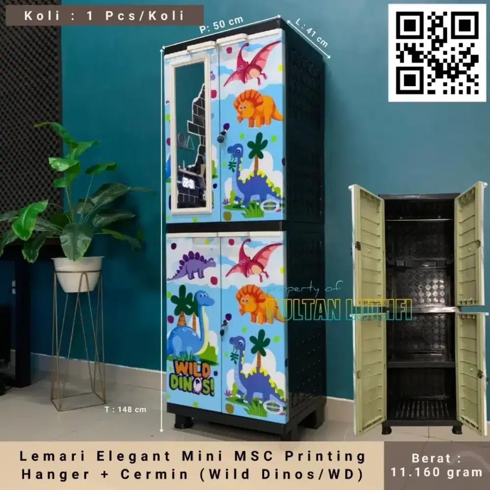 Lemari Elegant Mini MSC Printing Hanger + Cermin (Wild Dinos/ WD)