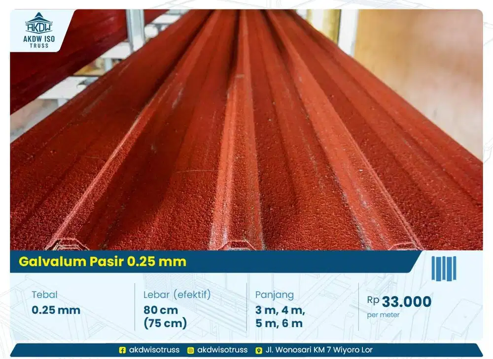 Spandek / Galvalum Pasir Polos Transparan Tebal 0.25mm 0.30mm UPVC PVC