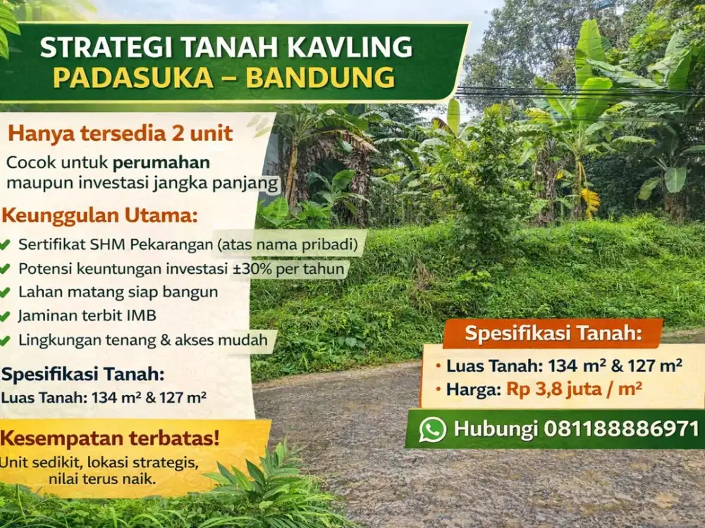 Tanah Kavling Padasuka Bandung – Lokasi Tenang, Prospek Menguntungkan