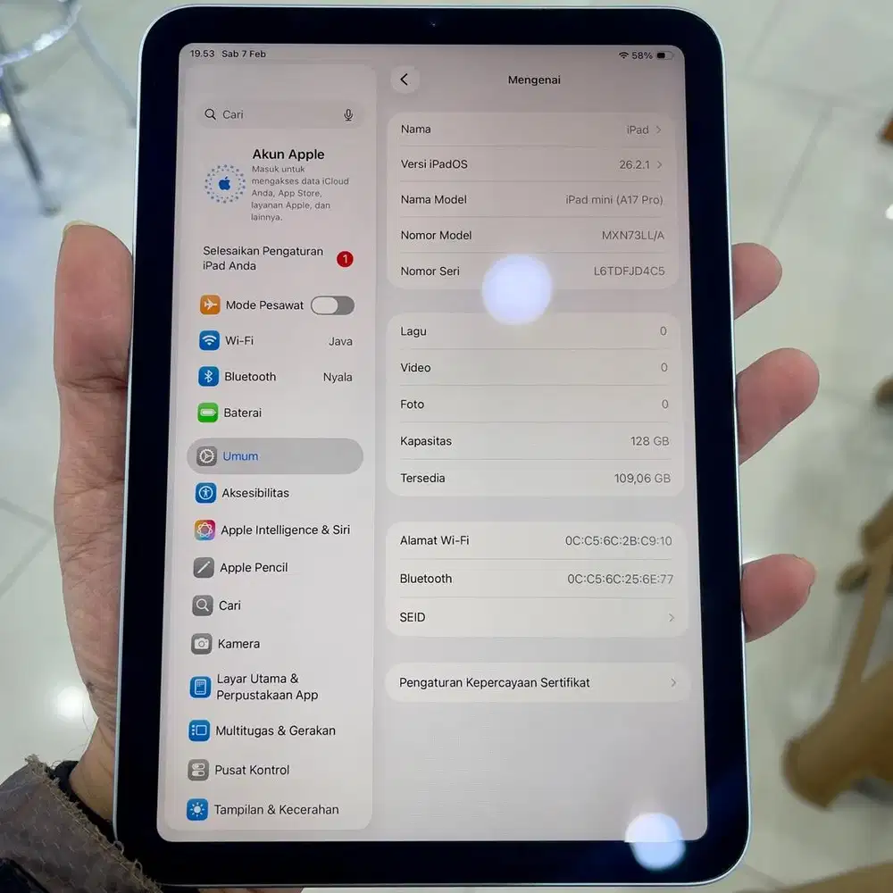 Tablet ipad mini 7 rom 128 wifi inter fullset original