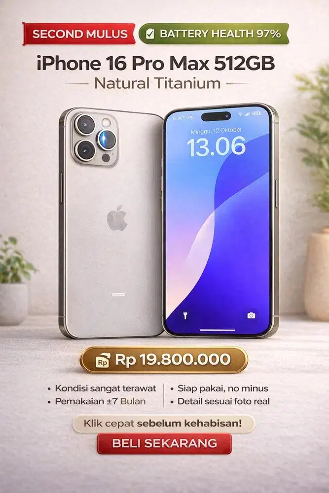 IPhone 16 Pro Max 512GB – Natural Titanium *RESMI IBOX*