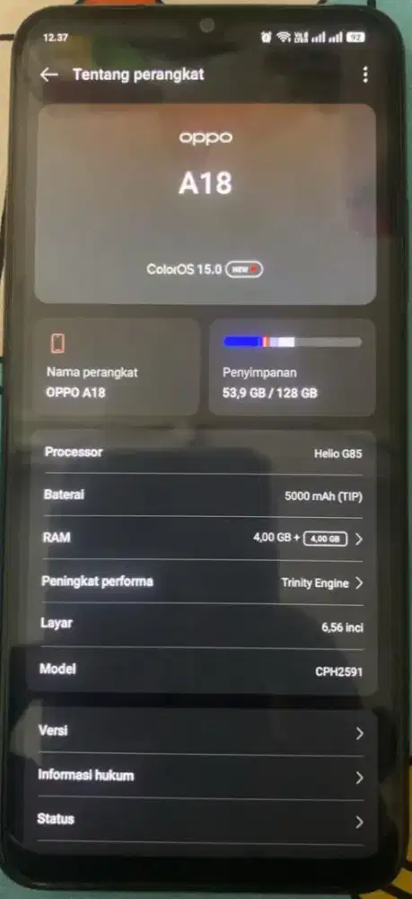 Jual cepat Oppo A18 hp + casan