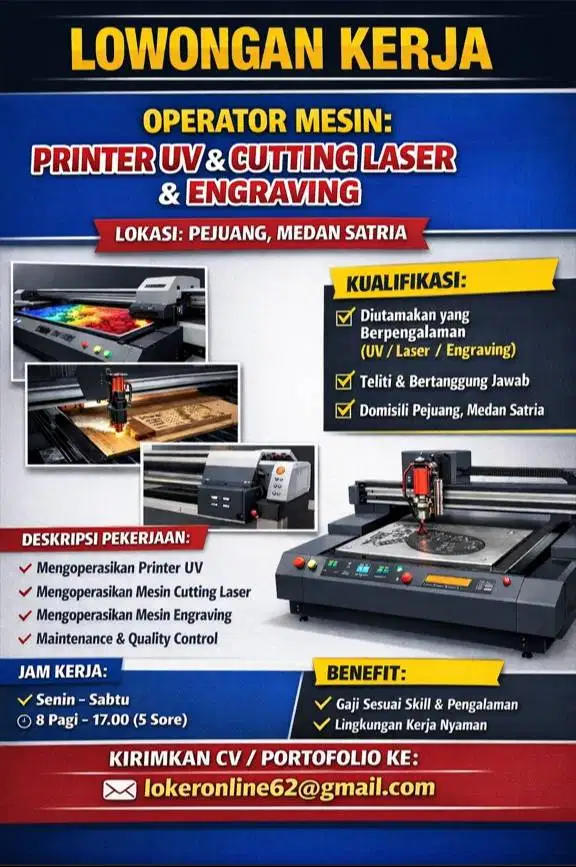 Lowongan Kerja: Operator Printer UV, Cutting Laser & Engraving