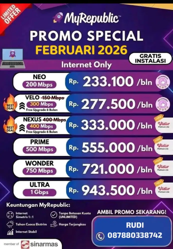 Raya Darmo Promo pemasangan internet myrepublic