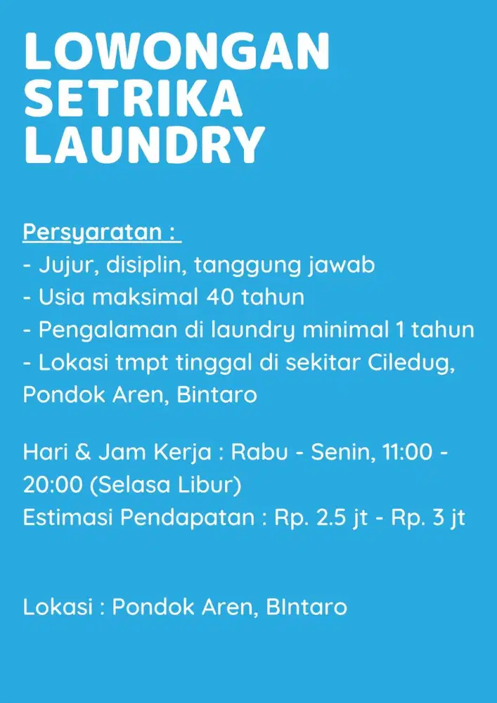 LOWONGAN SETRIKA LAUNDRY