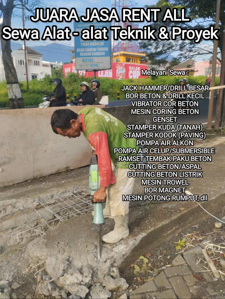 Sewa Jack Hammer Drill, Pompa Air, Vibrator Beton, Stamper Kuda Kodok