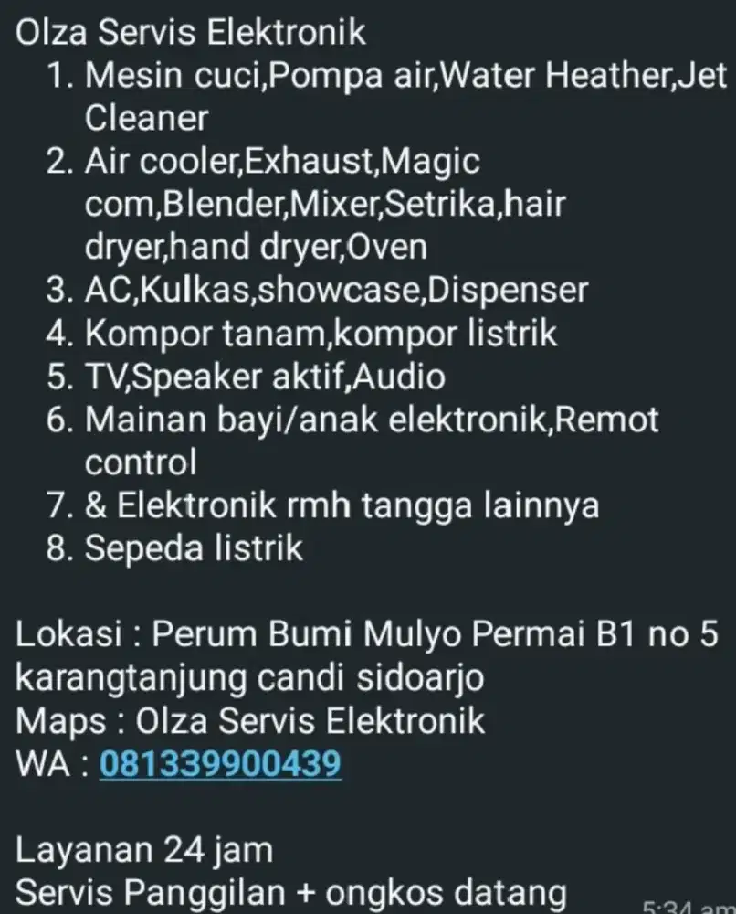 Service panggilan mesin cuci,pompa air,kipas angin,dispenser,magic com