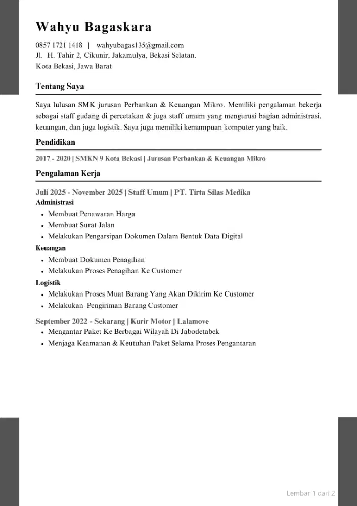 Mencari pekerjaan sebagai staff admin / driver operasional kantor