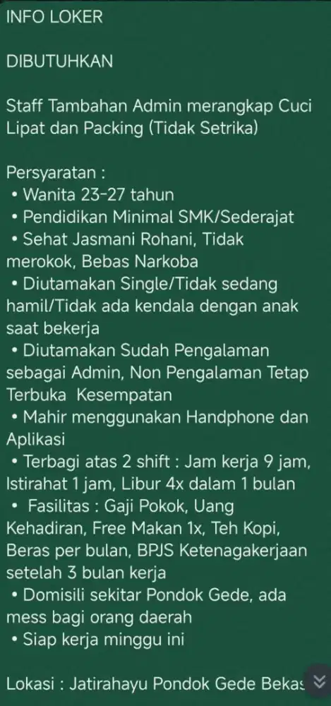 INFO LOKER ADMIN LAUNDRY