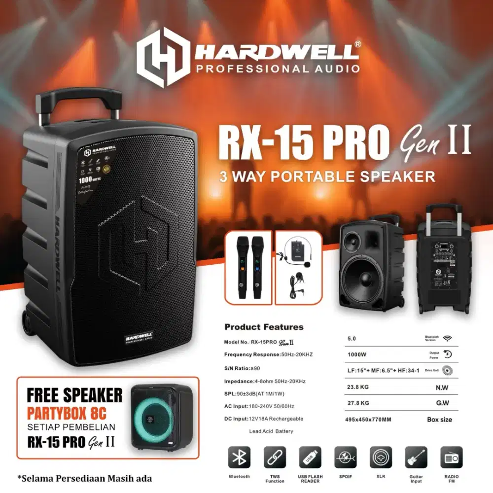 Speaker aktif portable hardwell RX 15 pro 15pro 15 inch original