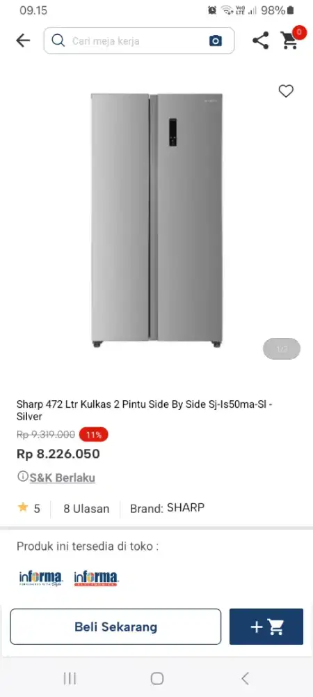 PROMO KREDIT SHARP 472 LTR KULKAS 2 PINTU SBS
