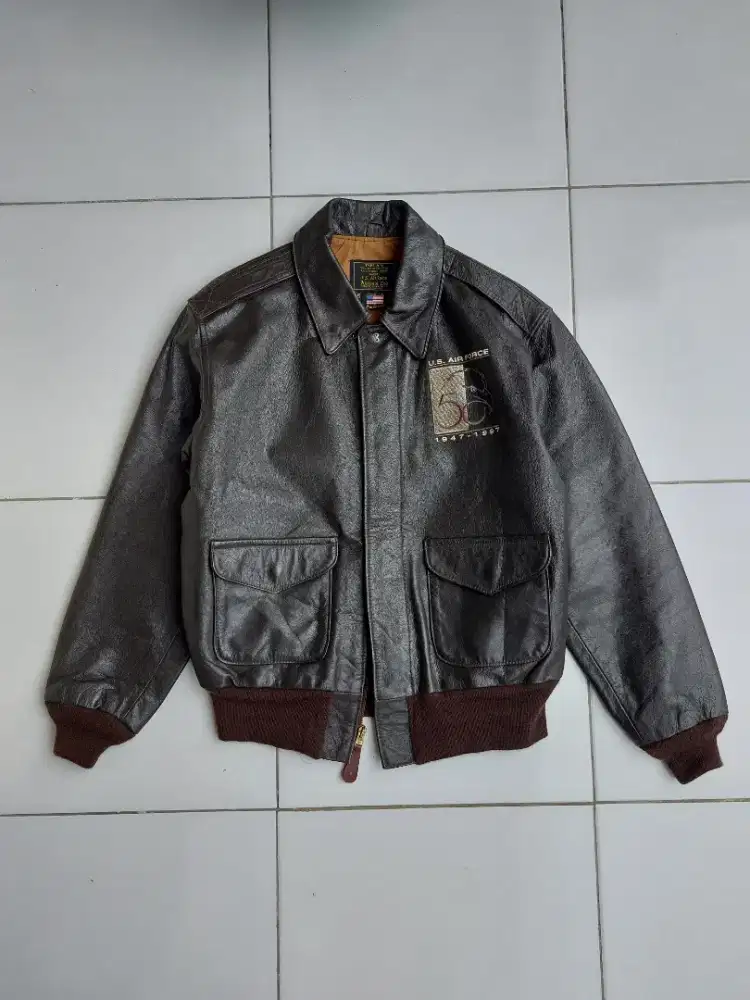 Avirex USA A2 Vintage Leather Jacket Bomber Pilot Jaket Kulit Military