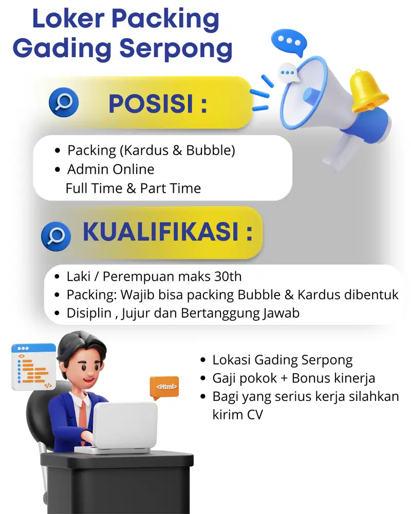 Loker 1 Packing & 1 Admin Online Gading Serpong, Kelapa Dua, Tangerang