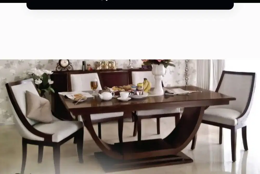 Meja Makan kayu + kaca , set 6 Kursi Rosewood