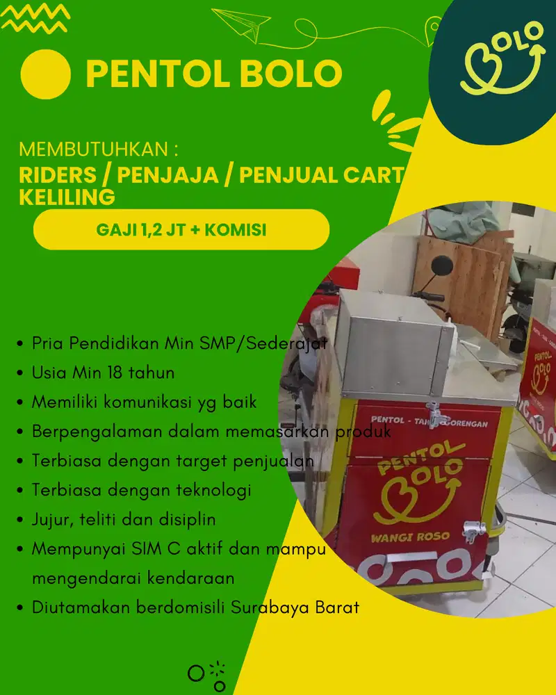 Di Cari Riders Penjual Cart Keliling area Surabaya Barat