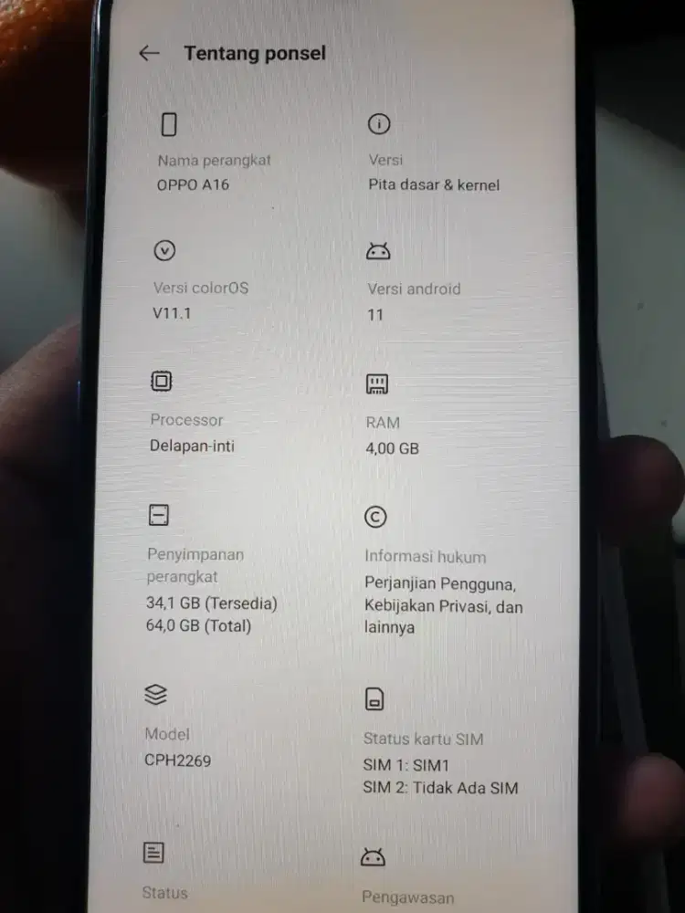 Oppo A16 ram 4 bagus aman kondisi