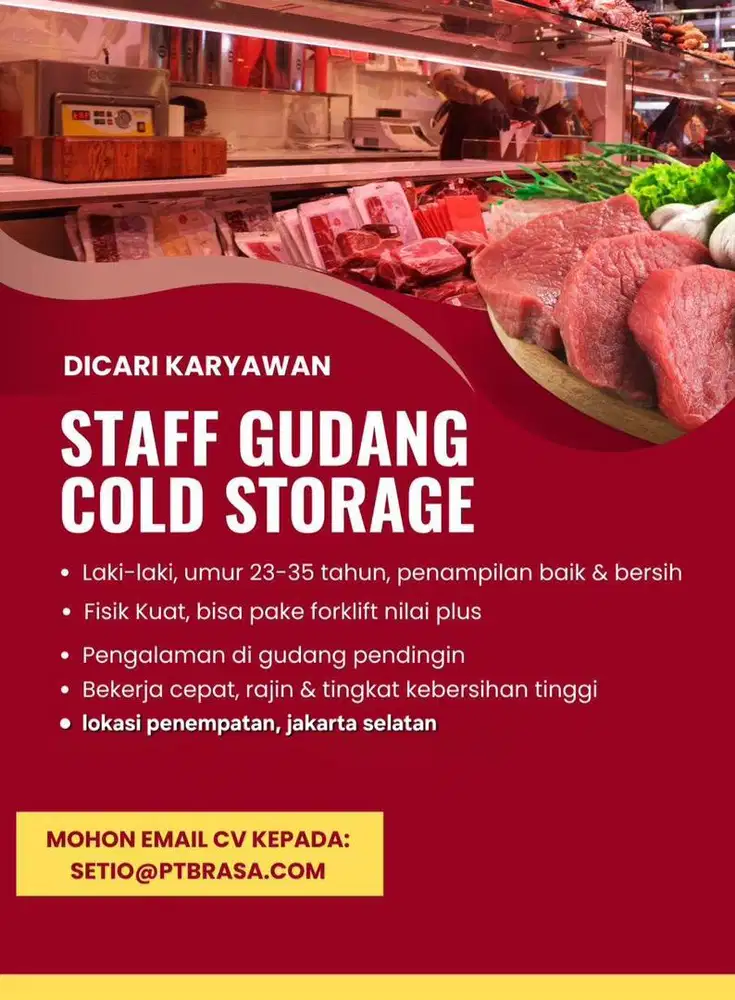 Dicari staf gudang cold storage