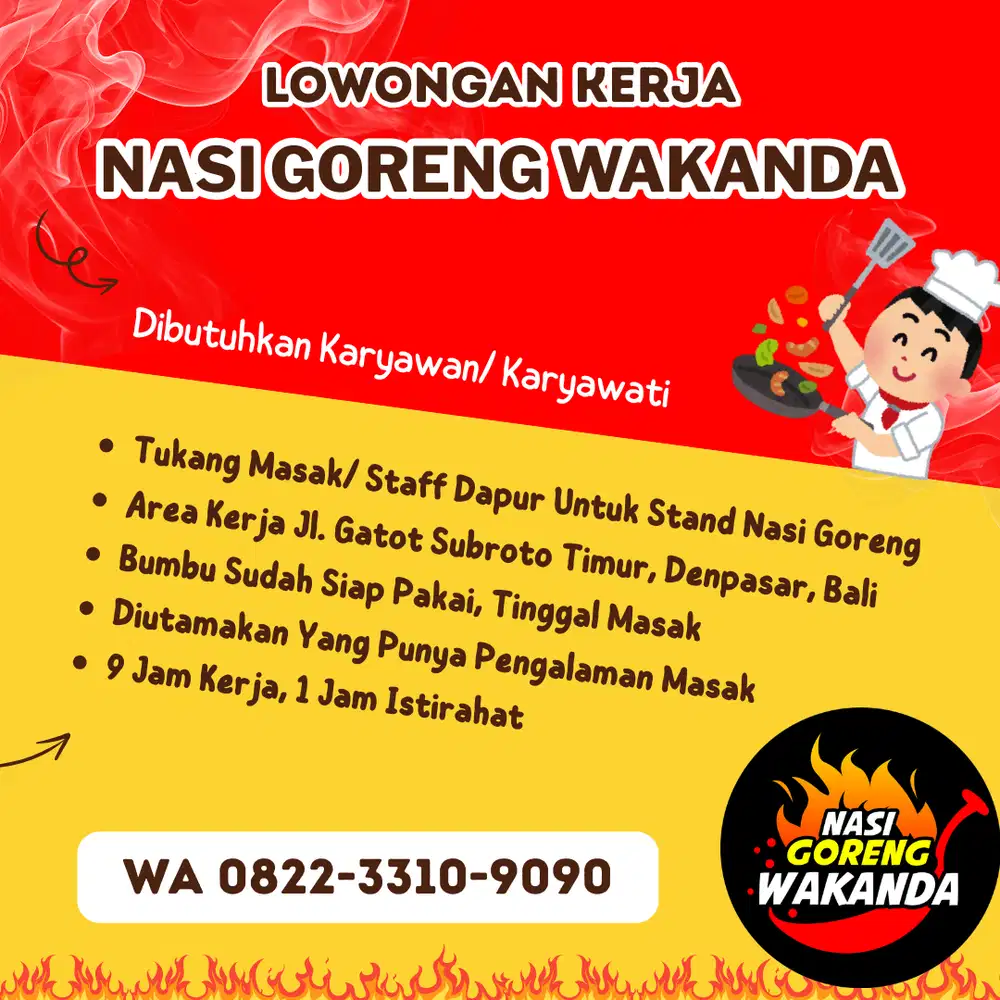 Lowongan Kerja Tukang Masak Staff Dapur Koki Warung Denpasar
