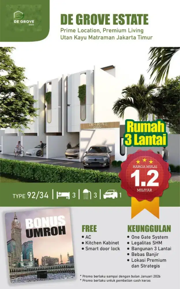 Rumah baru cluster eksklusif mewah bebas banjir di Matraman utan kayu