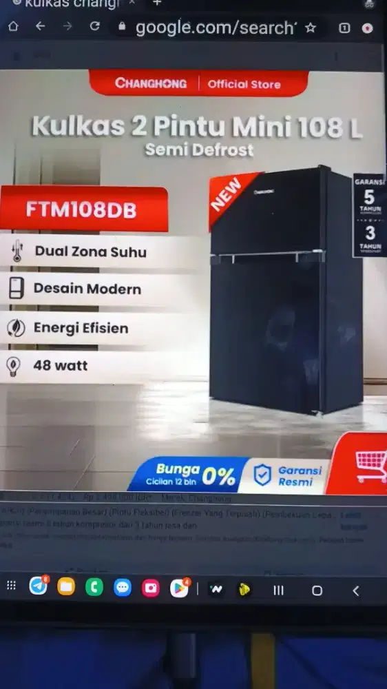 Kulkas 2 pintu mini  Changhong FTM108DB