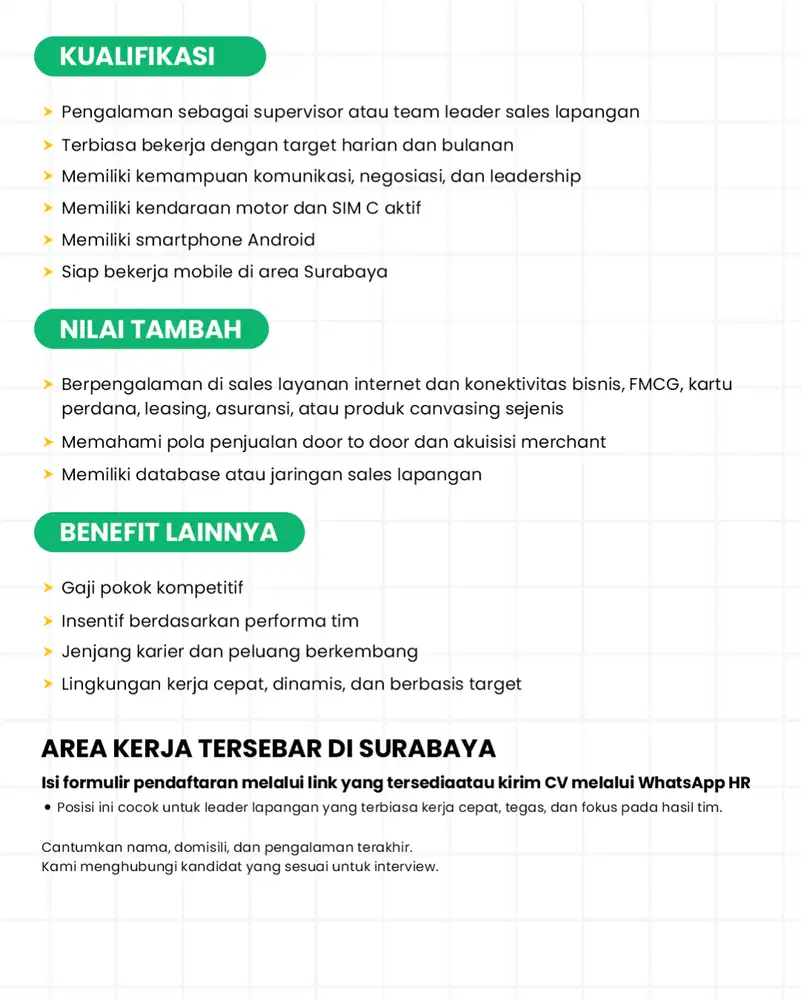 Dibutuhkan Supervisor Sales Canvassing Aplikasi Merchant QRIS