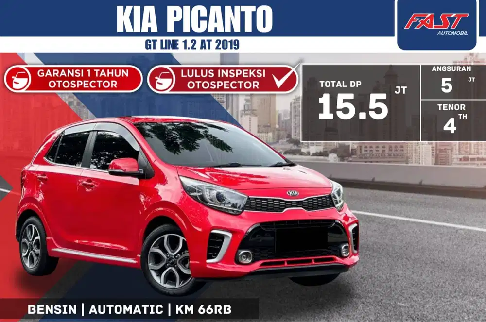 KIA PICANTO GT LINE 1.2 AT 2019 SUNROOF LOW KM.66RB & PAJAK PANJANG