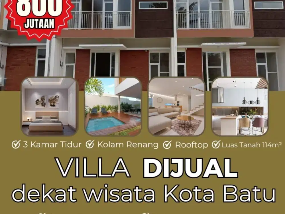 Garansi Passive Income Villa 7 Junrejo Area Wisata Batu Terima SHM
