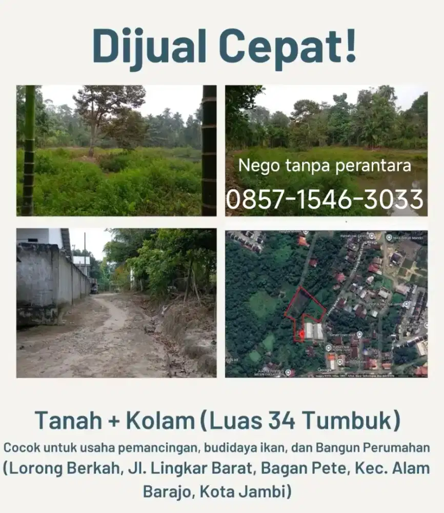 Dijual cepat tanah 34 tbk di Kota Jambi