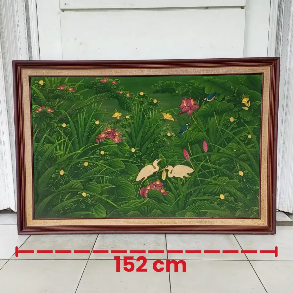 Lukisan Kanvas 85 x 135 Flora & Burung Gaya Bali • Vintage Painting