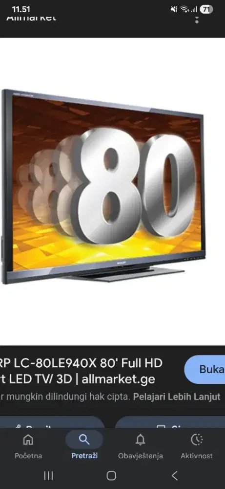 Dijual tv led merk sharp 80in ada remot kaki semua ada