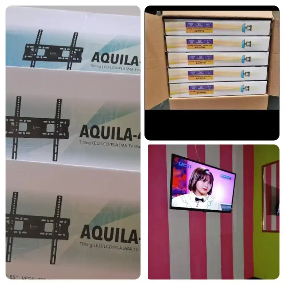 Pasang bracket tv led lcd tempel di dinding plat tebal