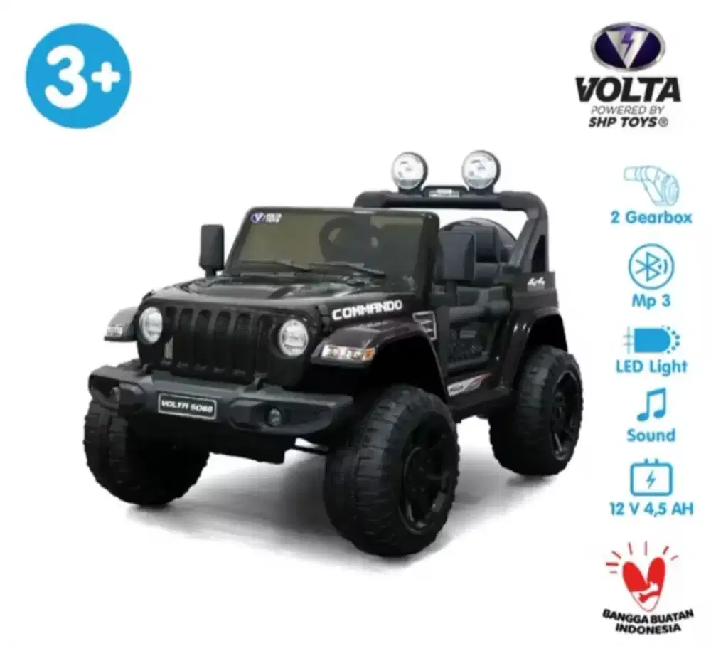 Mobil Aki Jeep Commando sudah batrei 12v, 2wd, anti kejut, garansi