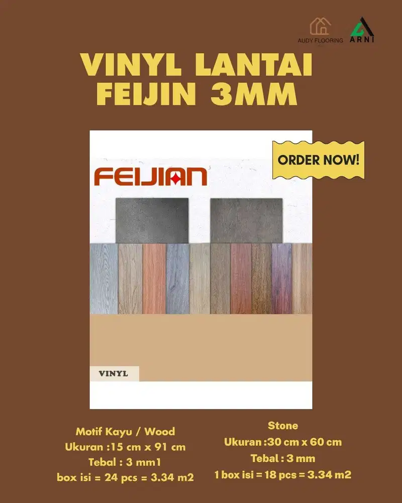 Vinyl Lantai Feijin tebal 3mm | Lantai Kayu | Motif Kayu | Dekorasi La