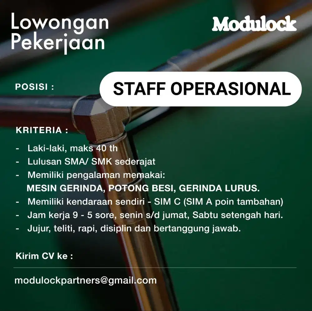 Dicari Staff Operasional Workshop Mebel