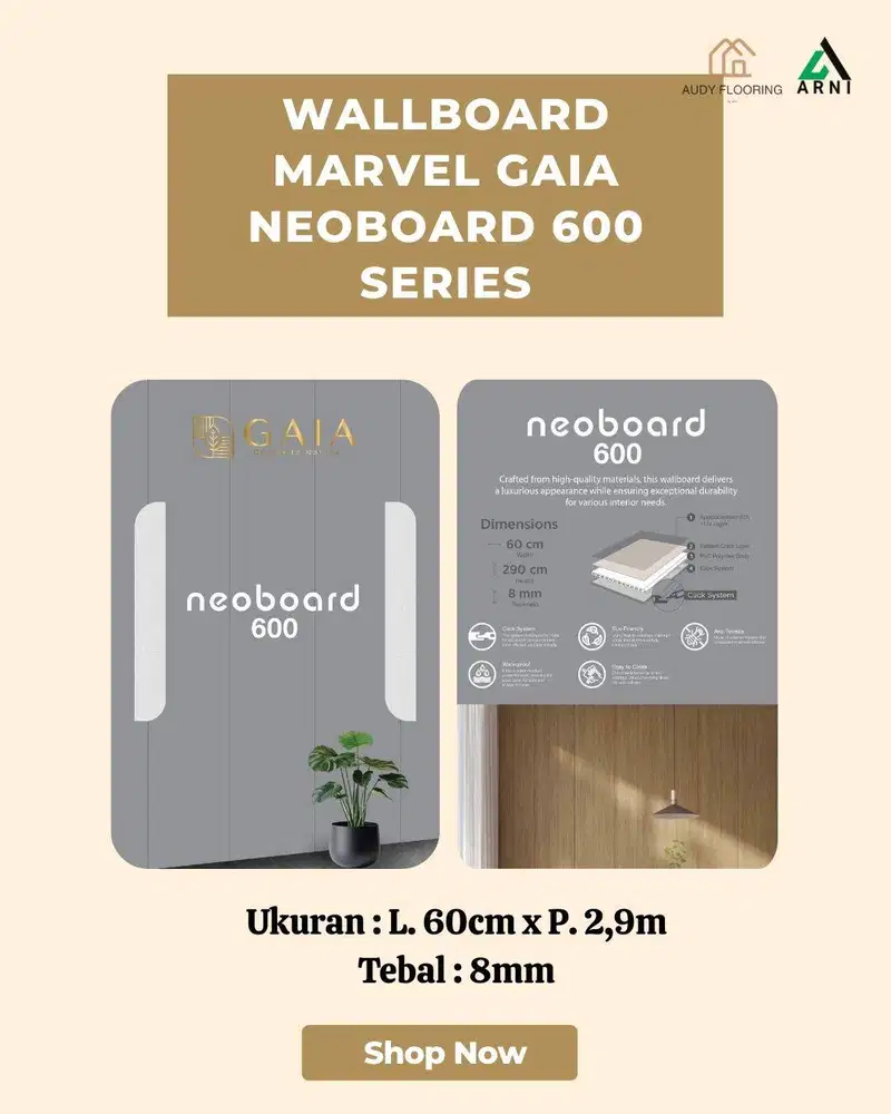 Wallboard GAIA Neoboard 600 tebal 8mm | Dekorasi Dinding Indoor