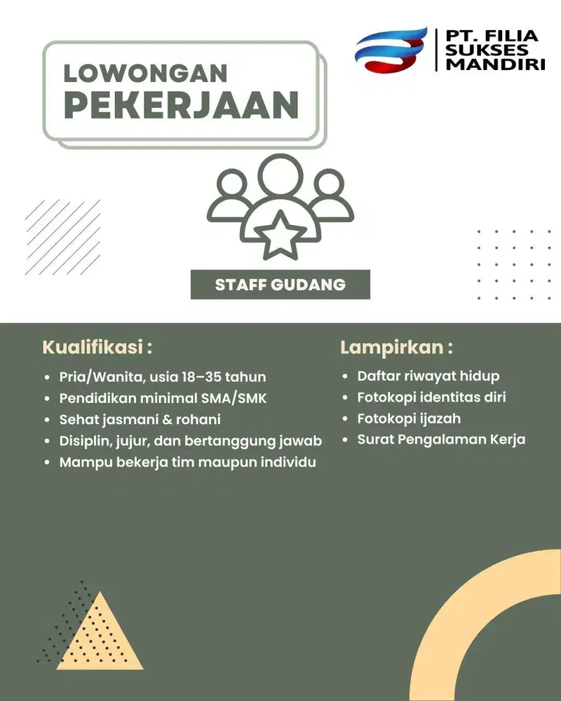 Lowongan Pekerjaan untuk Staff Gudang