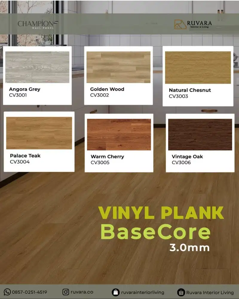 Vinyl Plank Basecore 3mm Motif Kayu | 152,4 x 914,4 mm | 20 Pcs/Box